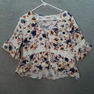 Maurices Shirt Womens Medium Multicolor Floral Blouse Crochet Cottagecore Fairy